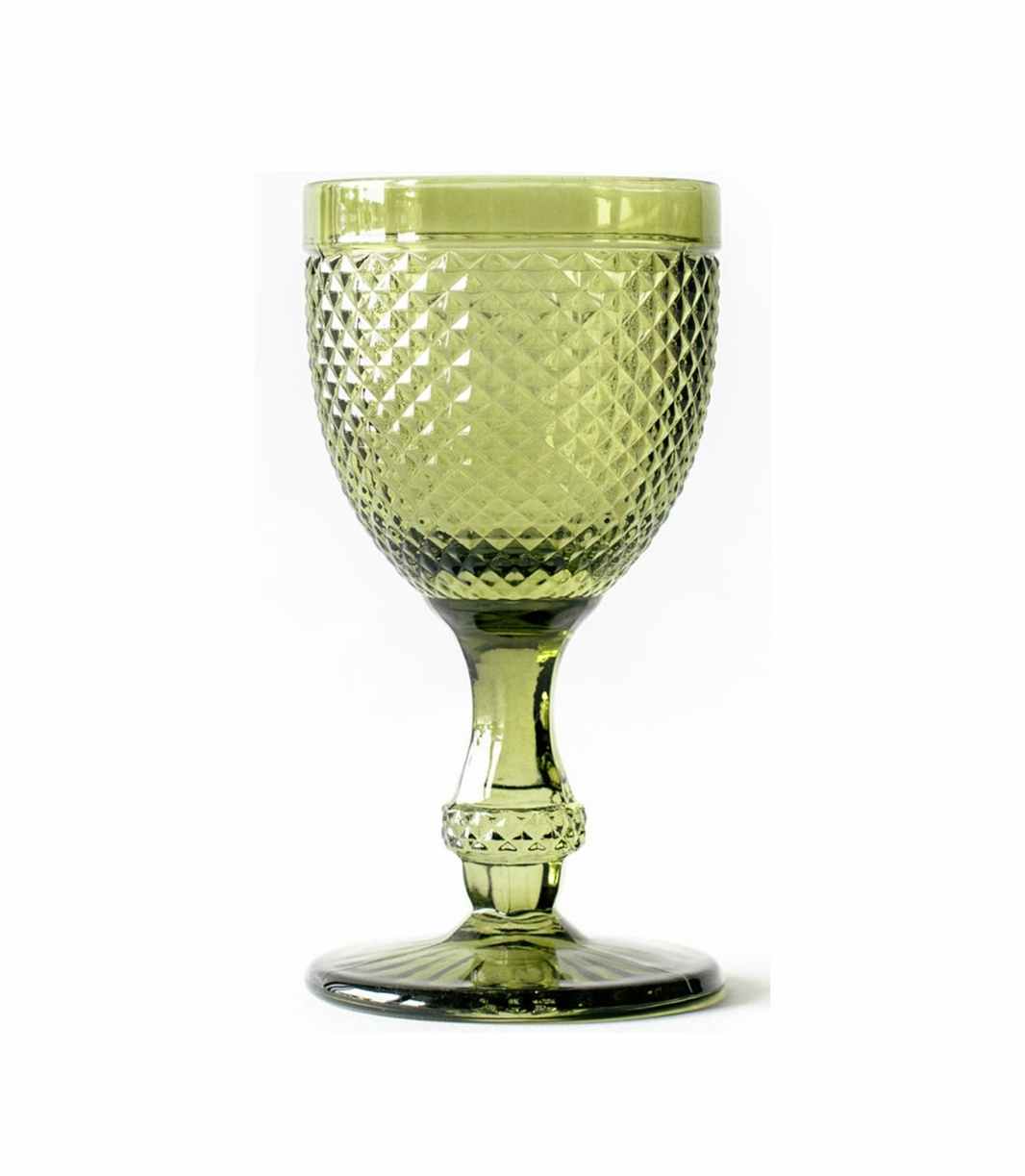 olive green water goblet with textured surface