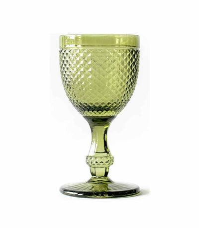 olive green water goblet with textured surface