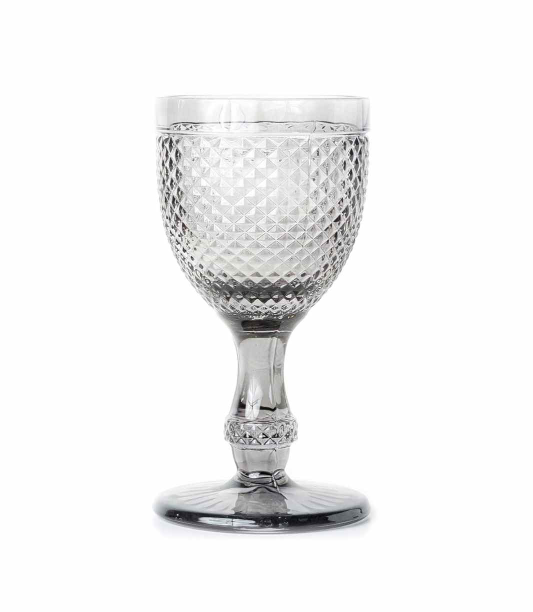 clear grey water goblet with textured surface