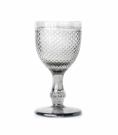 clear grey water goblet with textured surface