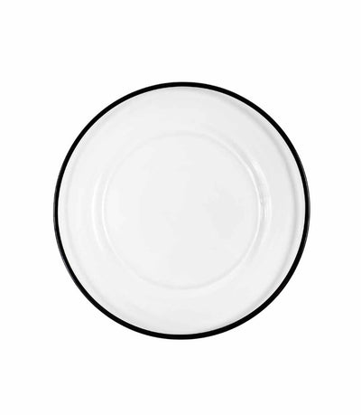 clear glass charger plate with thin black rim