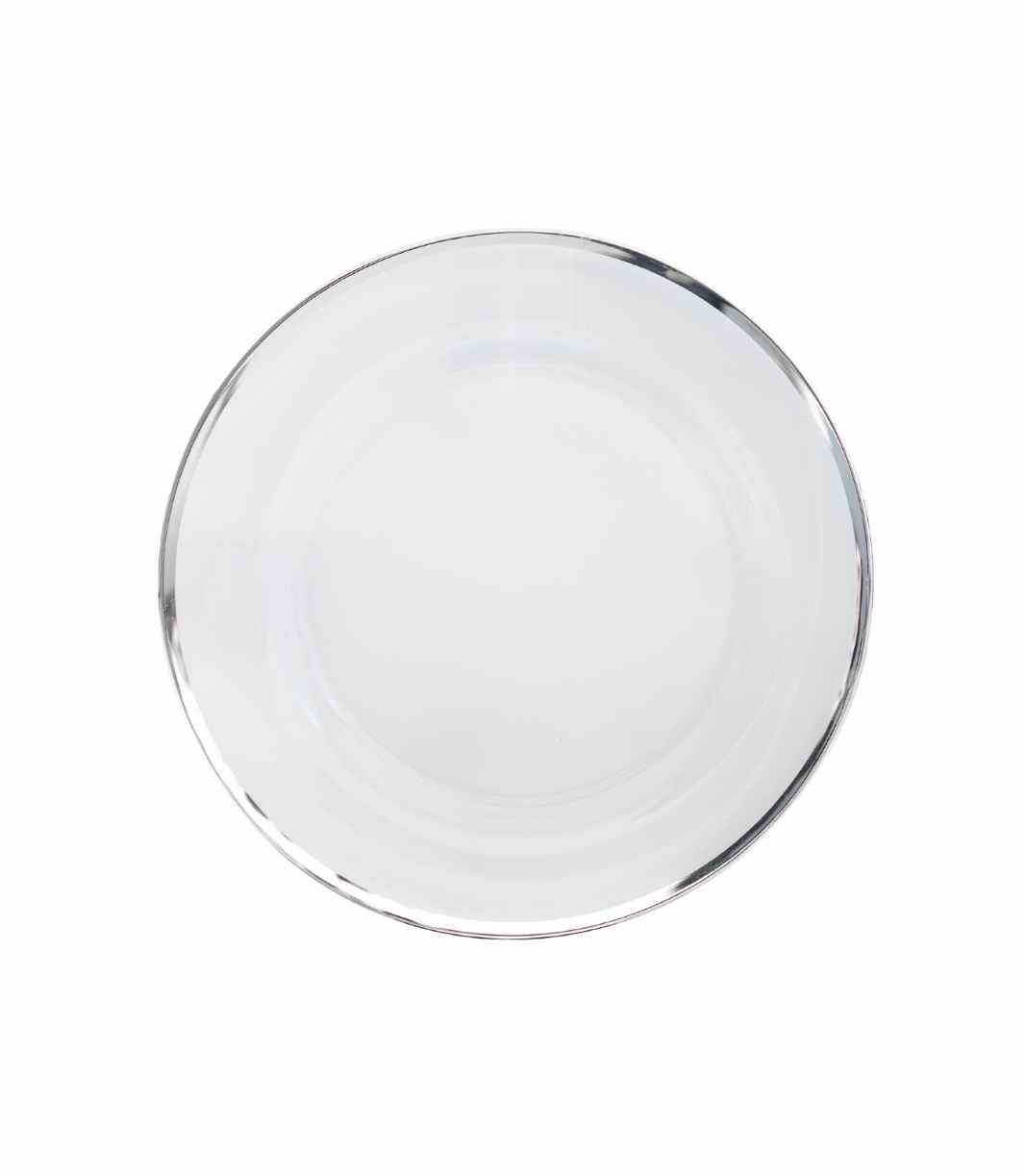 clear glass charger plate with thin silver trim