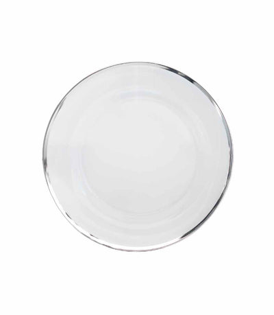 clear glass charger plate with thin silver trim