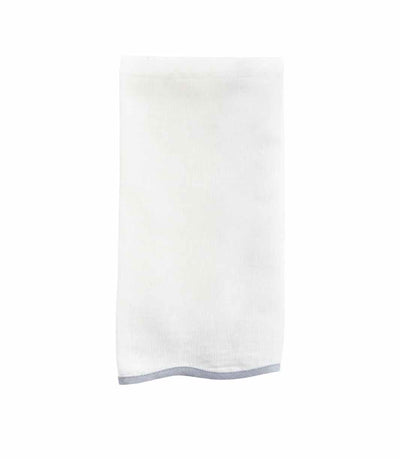 white linen napkin with light blue trim scalloped edge 