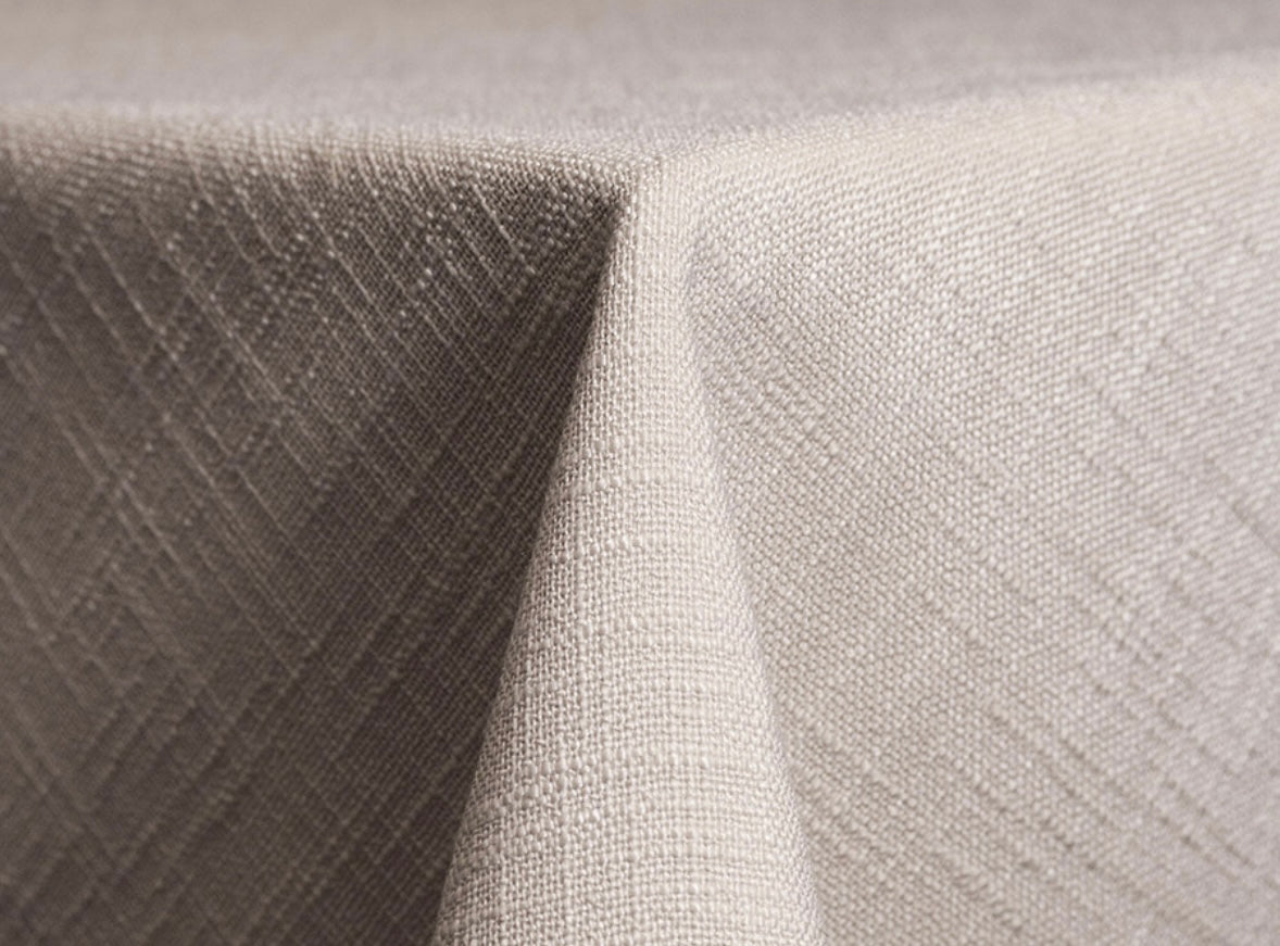 textured light grey tablecloth
