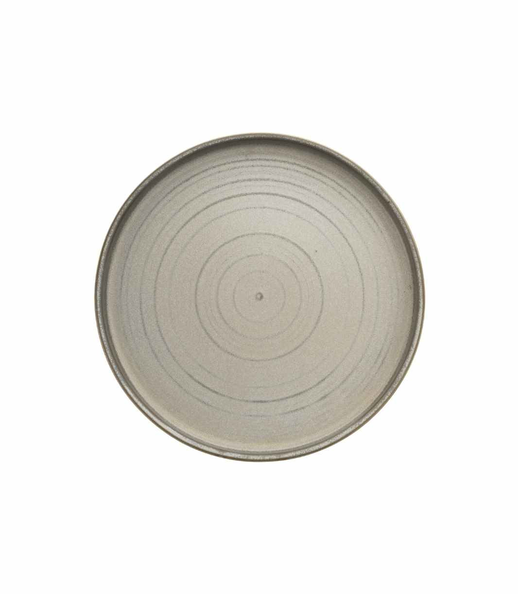 ceramic dinner plate with earthy matte finish and raised rim